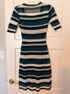 M by Missoni Teal, Black and White Striped Knit Dress